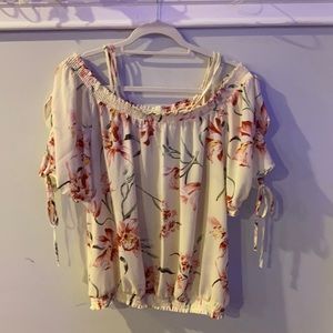 NY & Co cream color floral off the shoulder blouse